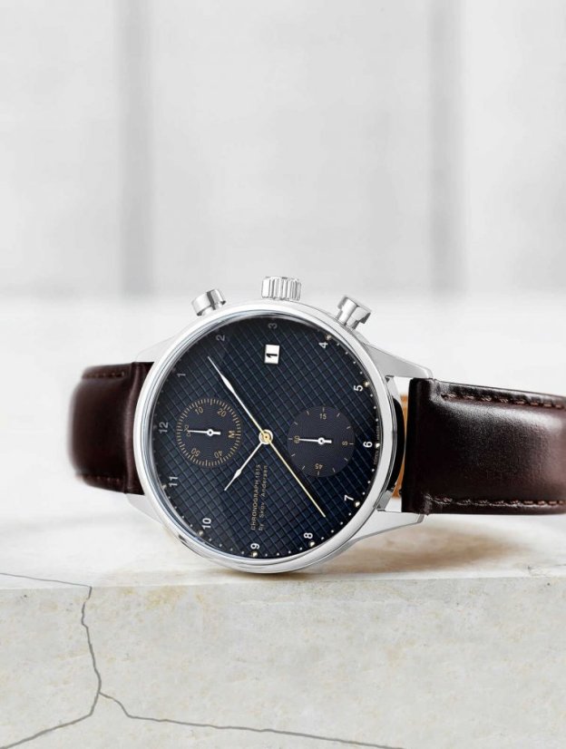 1815／BLUE TURTLE ABOUT VINTAGE　クロノグラフ　青 Men's silver About Vintage watch with genuine leather belt