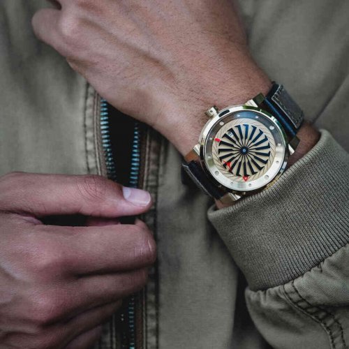 Χρυσό ανδρικό ρολόι Zinvo Watches με λουράκι από γνήσιο δέρμα Blade - Gold 44MM