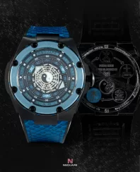 Reloj Nsquare negro para hombre con correa de caucho FIVE ELEMENTS Black / Blue 46MM Automatic