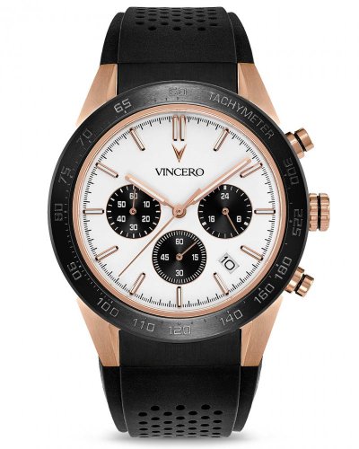 Czarny męski zegarek Vincero z gumowym paskiem The Rogue Rose Gold/White 43MM