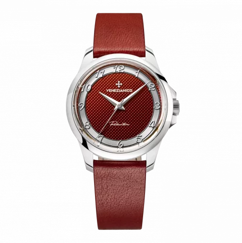 Relógio masculino de prata Venezianico com uma pulseira de couro Redentore Porpora 1121512 36MM