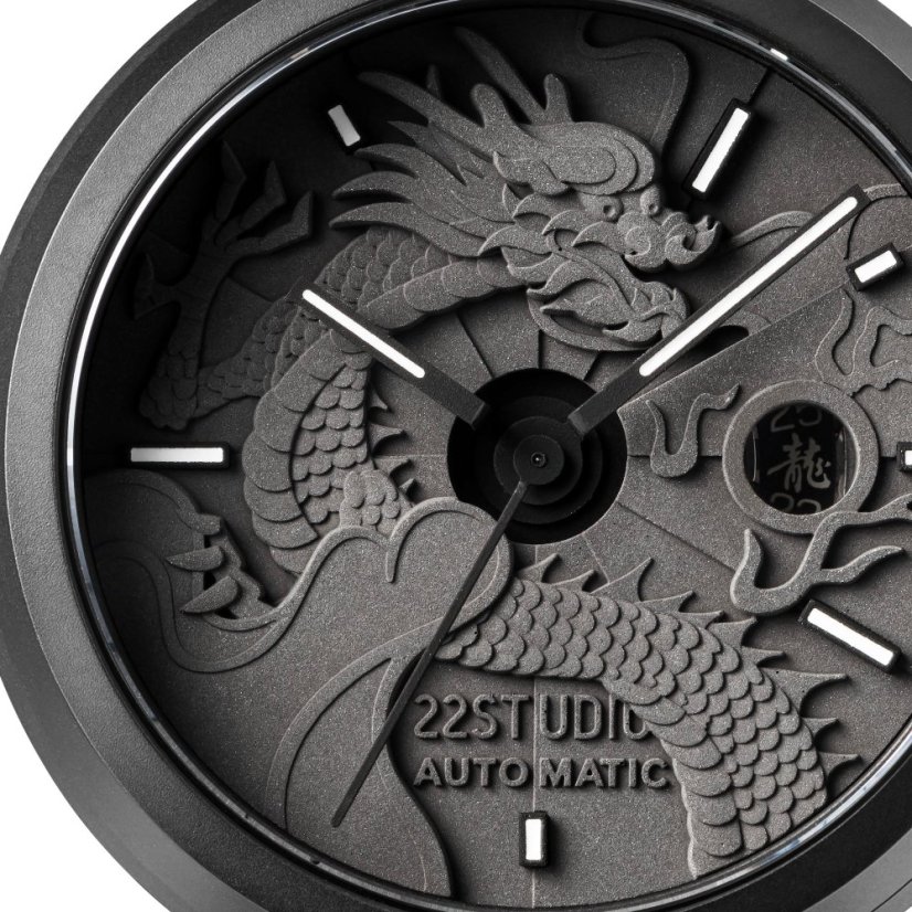 Men's black 22Designstudio Watches with leather strap Black Dragon 45MM Automatic