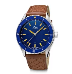 Stříbrné pánské hodinky Eza s koženým páskem Sealander Blue - 41MM Automatic