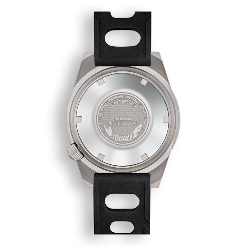Relógio Squale prata para homens com pulseira de borracha 1521 Blue Blasted Rubber - Silver 42MM Automatic