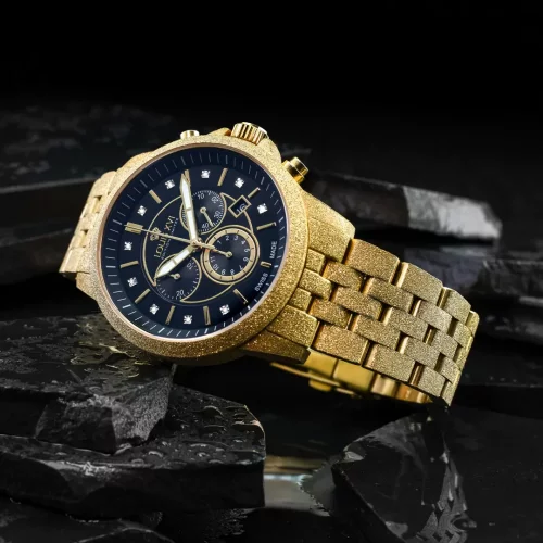 Reloj de oro Luis XVI para hombre con correa de acero Frosted Aramis 1056 - Gold 43MM