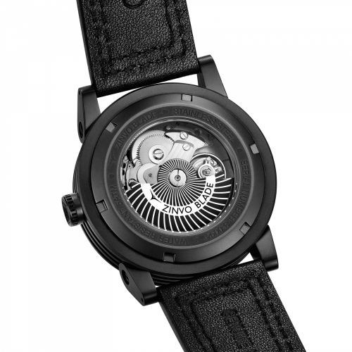 Męski czarny zegarek Zinvo Watches z paskiem z prawdziwej skóry Blade Phantom - Black 44MM
