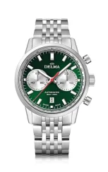 Męski srebrny zegarek Delma Watches ze stalowym paskiem Continental Silver / Green 42MM Automatic