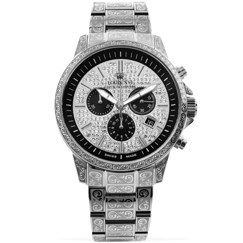 Relógio Louis XVI de prata para homem com pulseira de aço Palais Royale 1088 - Silver 43MM