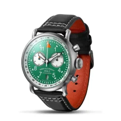 Zilveren herenhorloge van Ferro & Company met leren band AGL 2 Chronograph Green 42MM