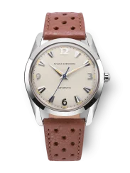 Męski srebrny zegarek Nivada Grenchen ze skórzanym paskiem Antarctic 35001M41 35MM