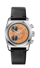 Relógio Cimier pulseira de prata com pulseira de couro para homens 711 HERITAGE CHRONOGRAPH POP TANGERINE 39,5MM Automatic