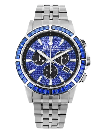Stříbrné pánské hodinky Louis XVI s ocelovým páskem Majesté Iced Out Baguette 1133 - Silver 43MM