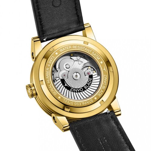 Zlatni muški Zinvo satovi s remenom od prave kože Blade 12K - Black 44MM
