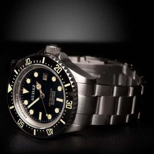 Ασημένιο ρολόι Audaz Watches για άντρες με ιμάντα από χάλυβα Abyss Diver ADZ-3010-01 - Automatic 44MM