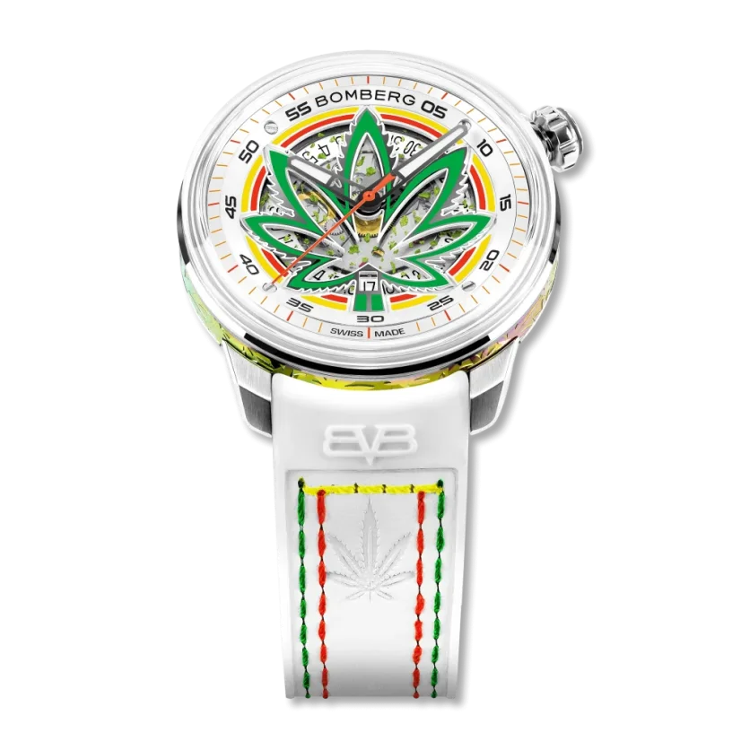 Silberne Herrenuhr Bomberg Watches mit Lederband CBD WHITE 43MM Automatic