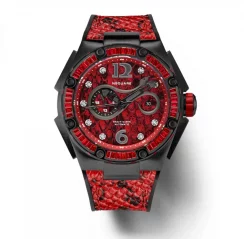 Černé pánské hodinky Nsquare s koženým páskem SnakeQueen Red 46MM Automatic