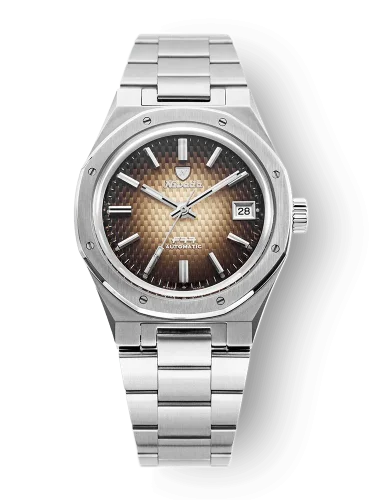 Relógio Nivada Grenchen prata para homem com bracelete em aço F77 Brown Smoked With Date 69002A77 37MM Automatic