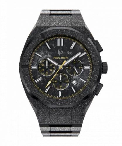 Μαύρο Paul Rich ρολόι ανδρών με ιμάντα από χάλυβα Frosted Motorsport - Black / Yellow 45MM Limited edition