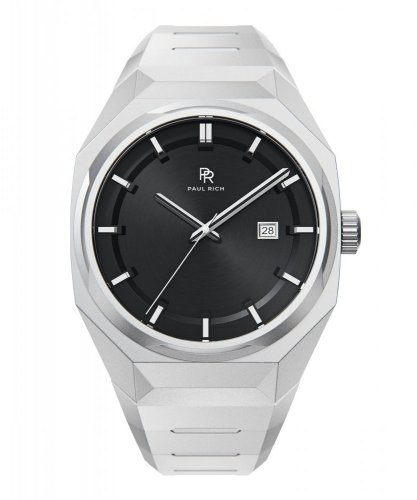 Strieborné pánske hodinky Paul Rich s oceľovým pásikom Elements Black Blizzard Steel 45MM