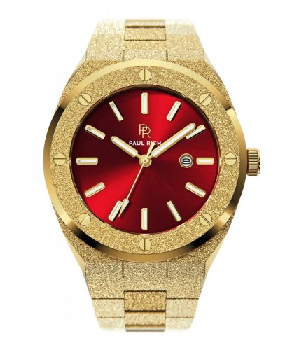 Χρυσό ρολόι ανδρών Paul Rich με ιμάντα από χάλυβα Signature Frosted - Sultan's Ruby 45MM