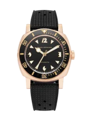 Men's gold Nivada Grenchen watch with rubber strap Pacman Depthmaster Bronze 14123A01 Black Rubber Tropic 39MM Automatic