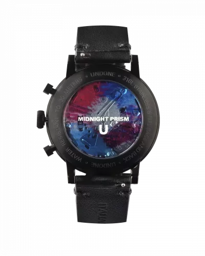 Zwart herenhorloge van Undone Watches met leren riem Midnight Prism 42MM
