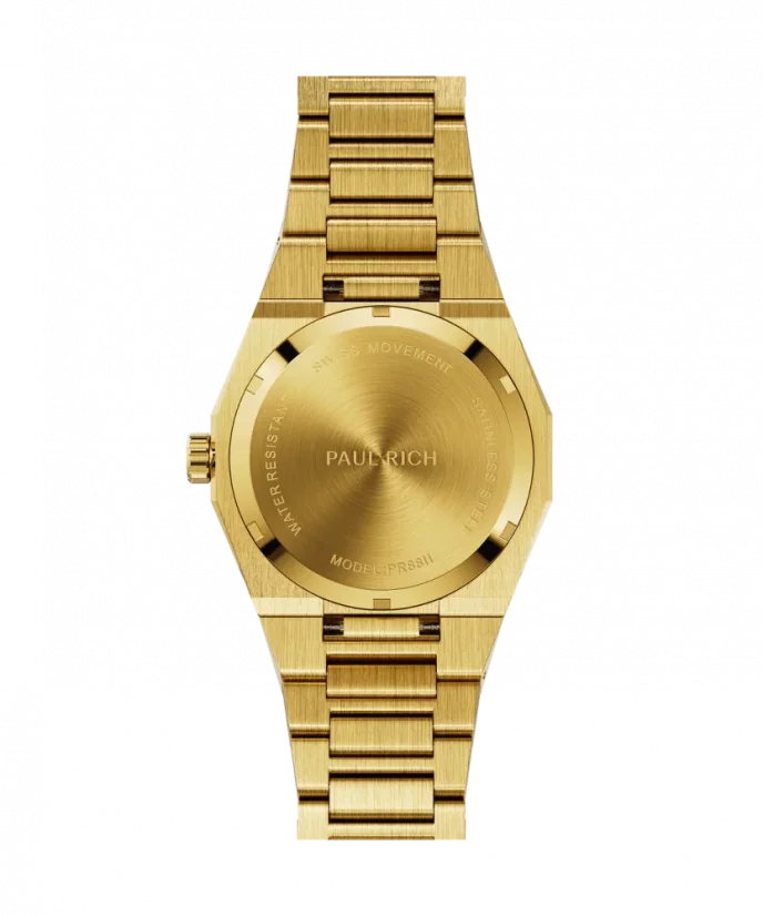 Zlaté pánské hodinky Paul Rich s ocelovým páskem Frosted Star Dust II - Gold 43MM