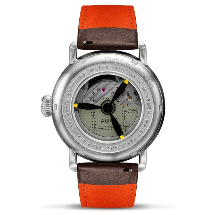 Men's silver Ferro & Company with leather strap AGL 2 Automatic Black 42MM Automatic