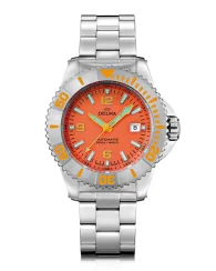 Stříbrné pánské hodinky Delma s ocelovým páskem Blue Shark IV Silver Orange 47MM Automatic
