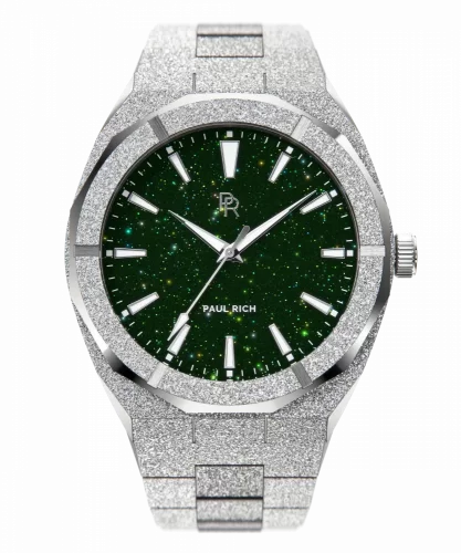 Strieborné pánske hodinky Paul Rich s oceľovým pásikom Frosted Star Dust - Silver Green 45MM
