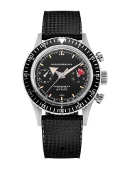 Men's silver Nivada Grenchen watch with rubber strap Closed Caseback Chronomaster Broad Arrow Inter.Bezel 86056M01LC 38MM