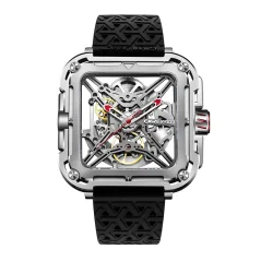 Men's silver CIGA Design watch with rubber strap Series X Gorilla Silver / Red 44MM Automatic