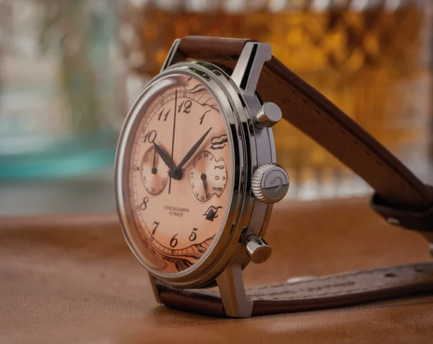Zilverkleurig herenhorloge van Undone Watches met leren riem Vintage Salmon 40MM