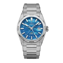 Stříbrné pánské hodinky Aisiondesign Watches s ocelovým páskem HANG GMT - Blue MOP 41MM Automatic