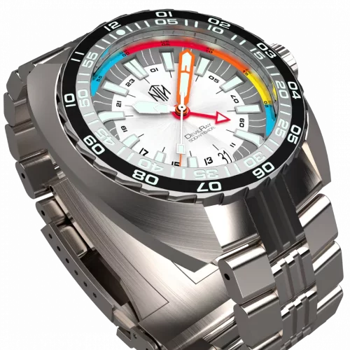 Zilverkleurig herenhorloge van NTH Watches met stalen band DevilRay GMT With Date - Silver / White Automatic 43MM