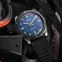 Montre Vulcain pour hommes en argent avec bracelet en acier Skindiver Nautique Blue with Khaki Brown Lum - Beads of Rice 44,5MM Automatic