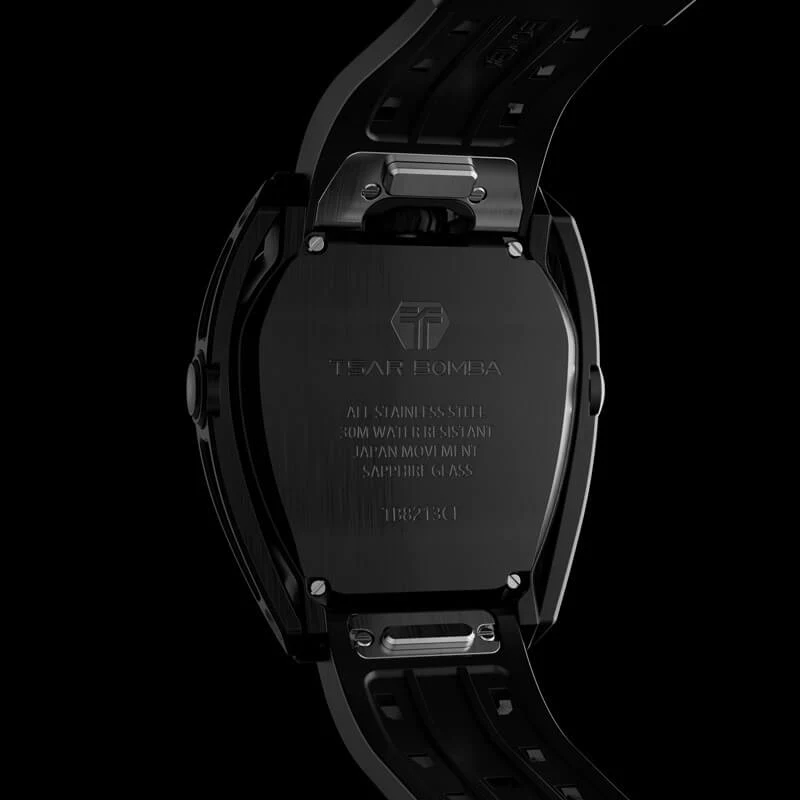 Men's black Tsar Bomba Watch with a rubber band TB8213 - All Black Automatic 44MM