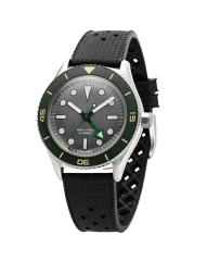 Stříbrné pánské hodinky Undone s gumovým páskem Basecamp Explorer Black / Green 43MM Automatic