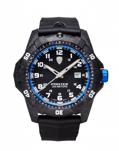 Czarny zegarek męski ProTek Watches z gumowym paskiem Dive Series 1003 42MM