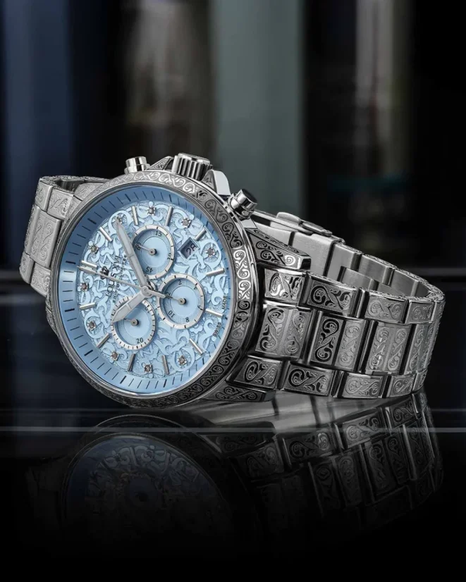 Stříbrné pánské hodinky Louis XVI s ocelovým páskem Palais Royale With Diamond 1823 - Silver 43MM