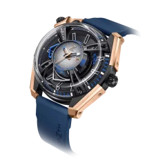 Herrenuhr Mazzucato in Schwarz mit Kautschukarmband LAX Dual Time Black / Gold - 48MM Automatic