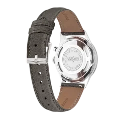 Stříbrné pánské hodinky Vulcain s koženým páskem Cricket Classique Grey Steel Case Back - Eggshell 39MM Automatic