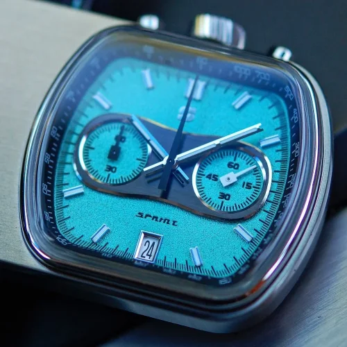 Herrenuhr aus Silber Straton Watches mit Ledergürtel Cuffbuster Sprint Turquoise 37,5MM