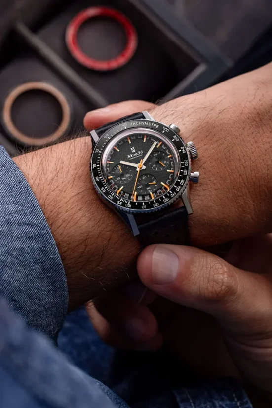 Men's silver Nivada Grenchen watch with rubber strap GMT Bezel