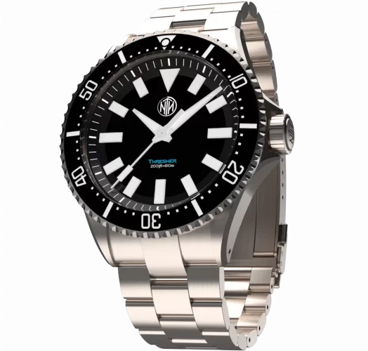 Ασημένιο ρολόι NTH Watches για άντρες με ιμάντα από χάλυβα 2K1 Subs Thresher No Date - Black Automatic 43,7MM