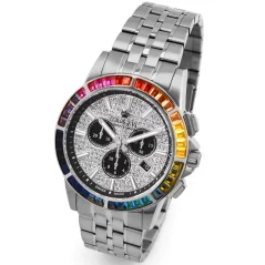 Men's silver Louis XVI watch with steel strap Majesté Iced Out Rainbow - Silver 43MM