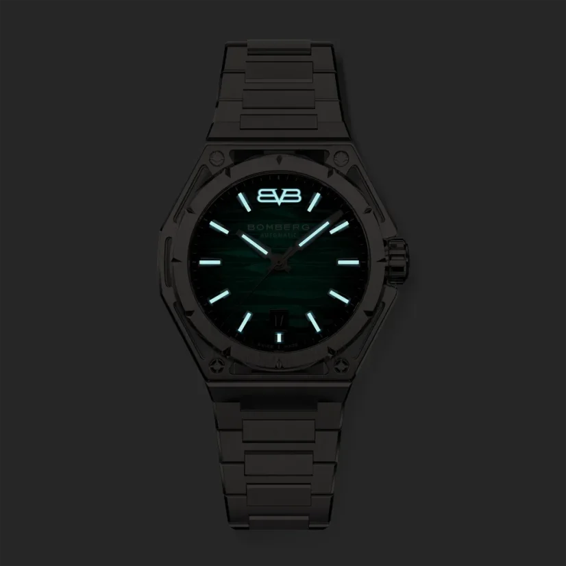 Men's silver Bomberg Watch with steel strap EDGE GREEN 43MM Automatic
