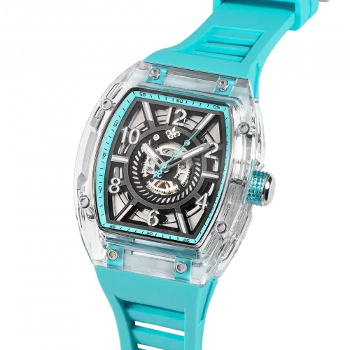 Men's silver Ralph Christian watch with a rubber band The Ghost - Aqua Blue Automatic 43MM