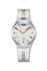 Silberne Herrenuhr Bomberg Watches mit Gummiband CHROMA BLANCHE 43MM Automatic