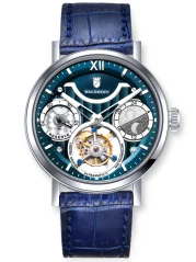 Stříbrné pánské hodinky Waldhoff s koženým páskem Ultramatic II Royal Blue 42,5MM Automatic